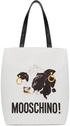 Moschino White Cow Shopper Tote