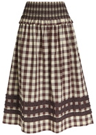 Damson Madder Ava Checked Ruffled Cotton Midi Skirt Black
