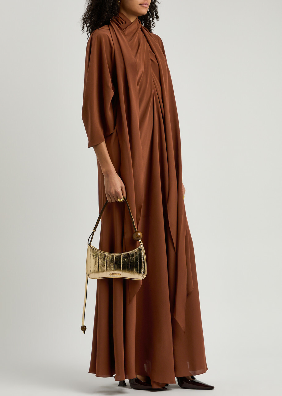 Petar Petrov The Ghost Who Walks Draped Silk Maxi Dress Brown