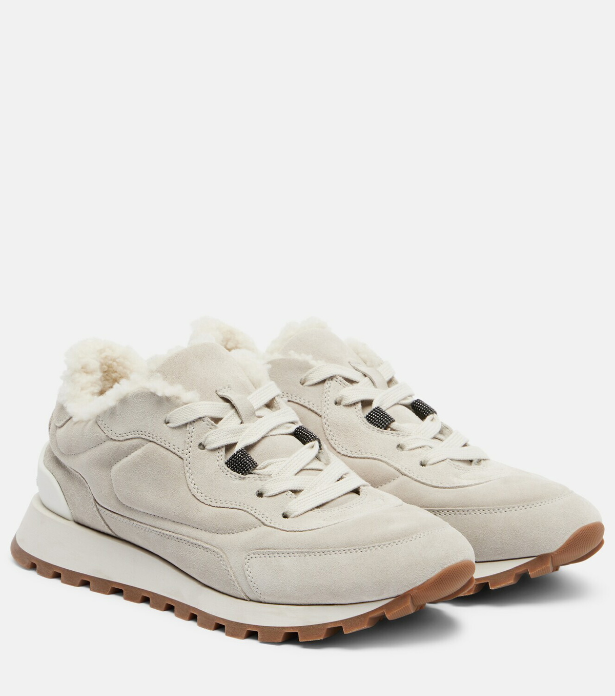 Brunello Cucinelli Shearling-lined suede low-top sneakers