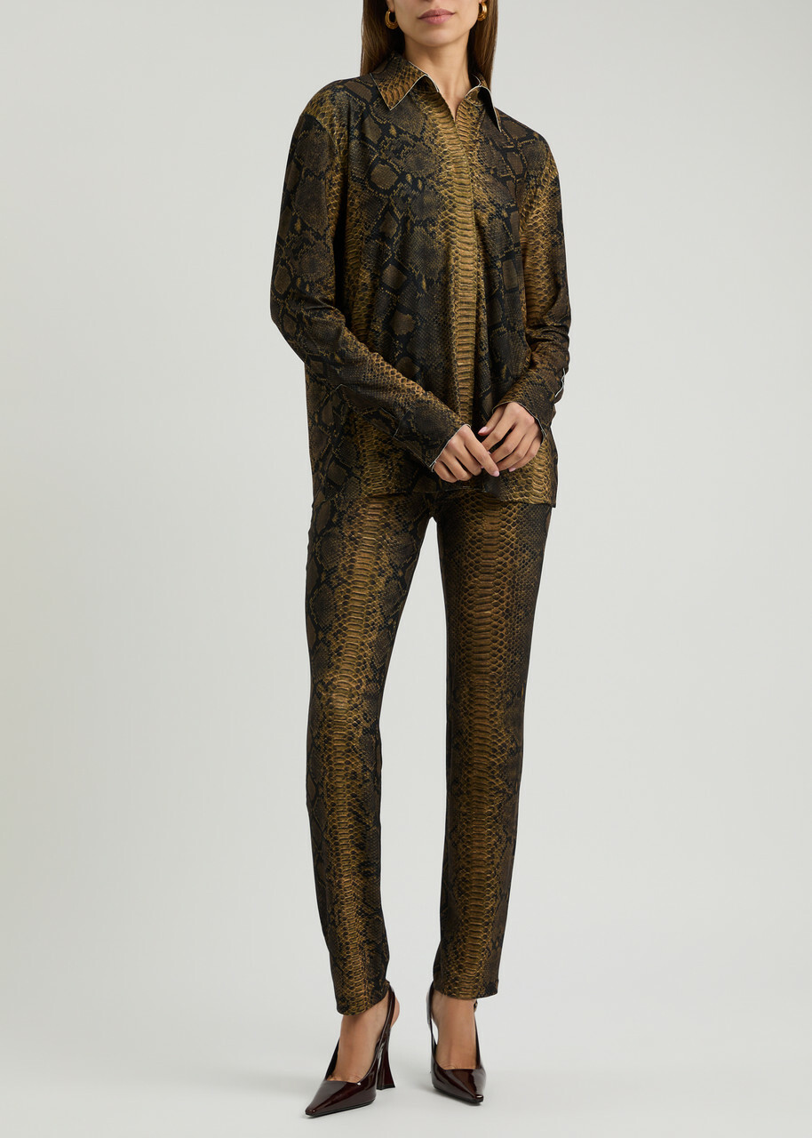 Norma Kamali Python-print Stretch-jersey Trousers Multicoloured