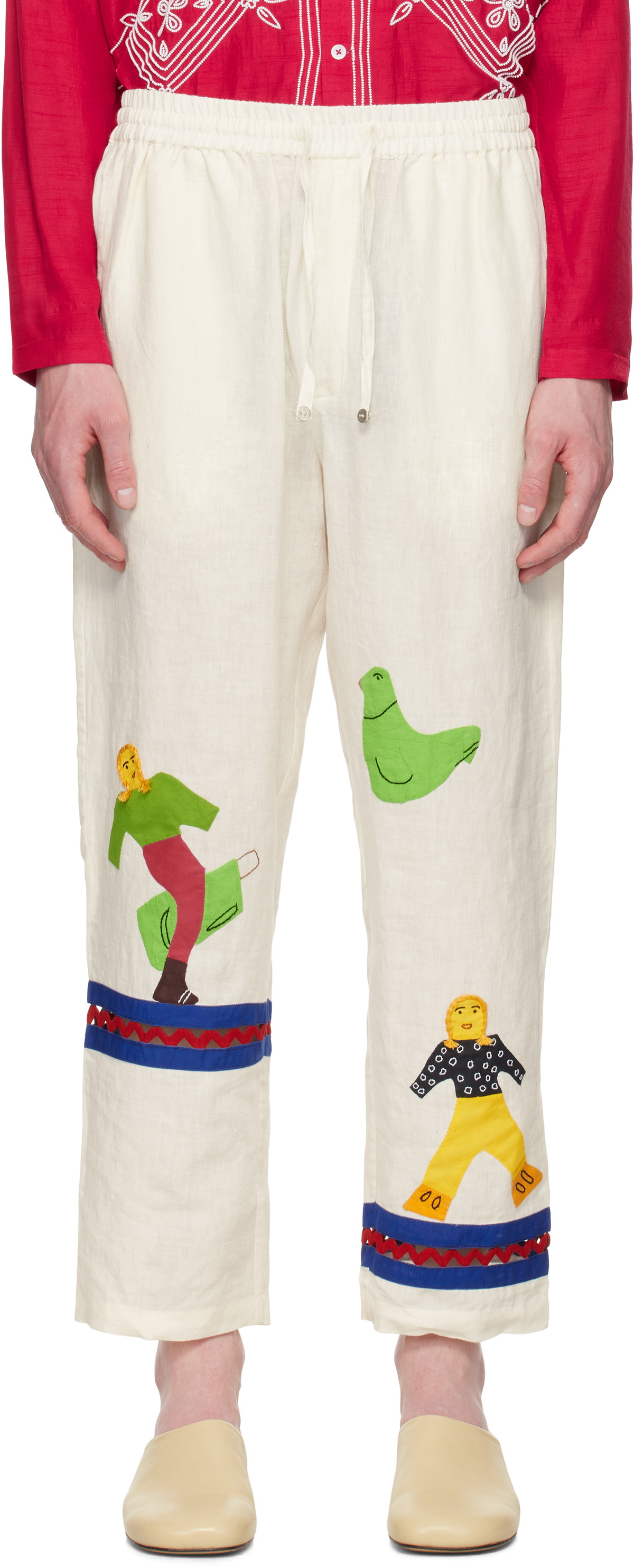 HARAGO Off-White Applique Trousers