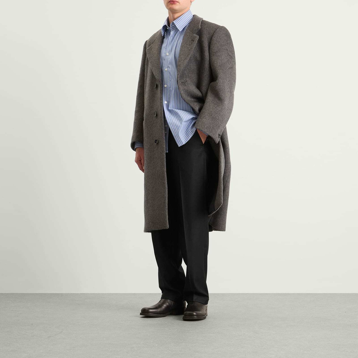 Carter Young Men's Flat Front Trouser in Black Ash Pinstripe