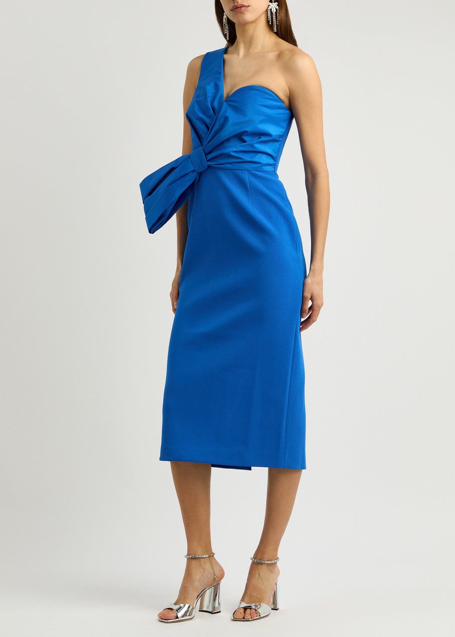 Rebecca Vallance Antonella One-shoulder Bow-embellished Midi Dress Blue  Rebecca Vallance