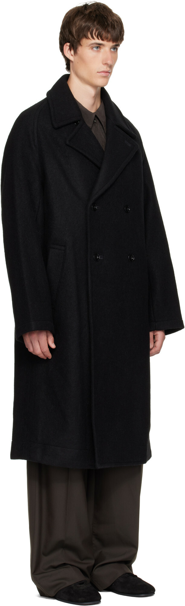 LEMAIRE Black Double-Breasted Wool & Alpaca Coat