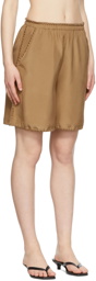 TOTEME Tan Silk Embroidered Shorts