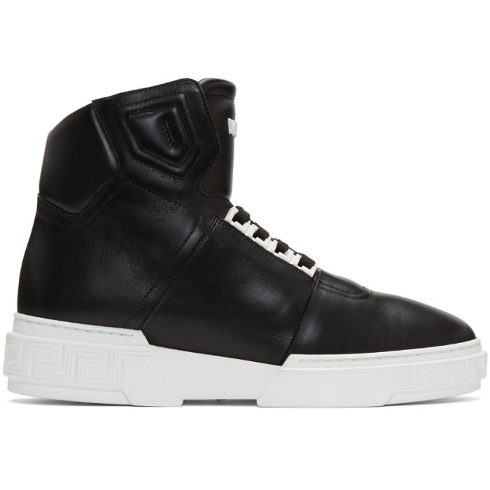 Photo: Versace Black Leather High-Top Sneakers