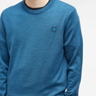 Maison Kitsuné Men's Tonal Fox Head Patch Crew Knit in Sapphire