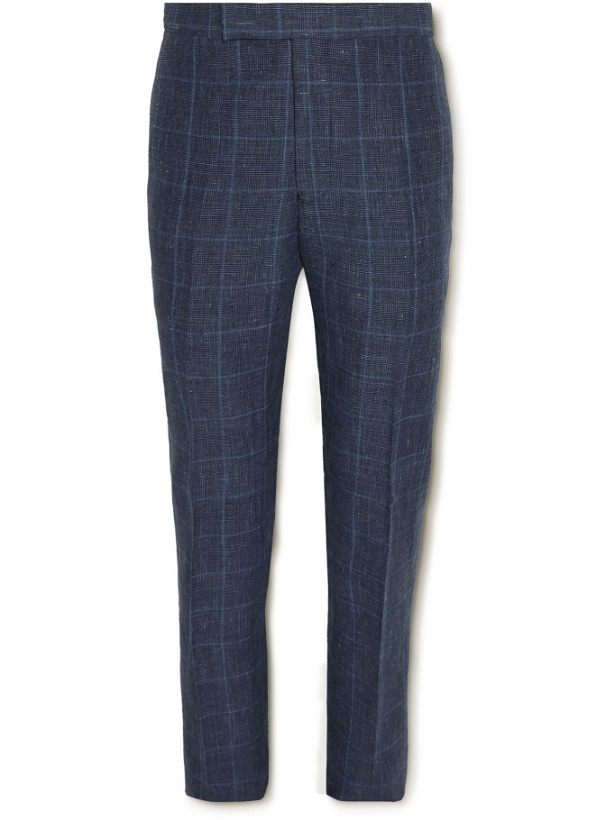 Photo: RICHARD JAMES - Slim-Fit Tapered Prince of Wales Checked Linen and Wool-Blend Suit Trousers - Blue