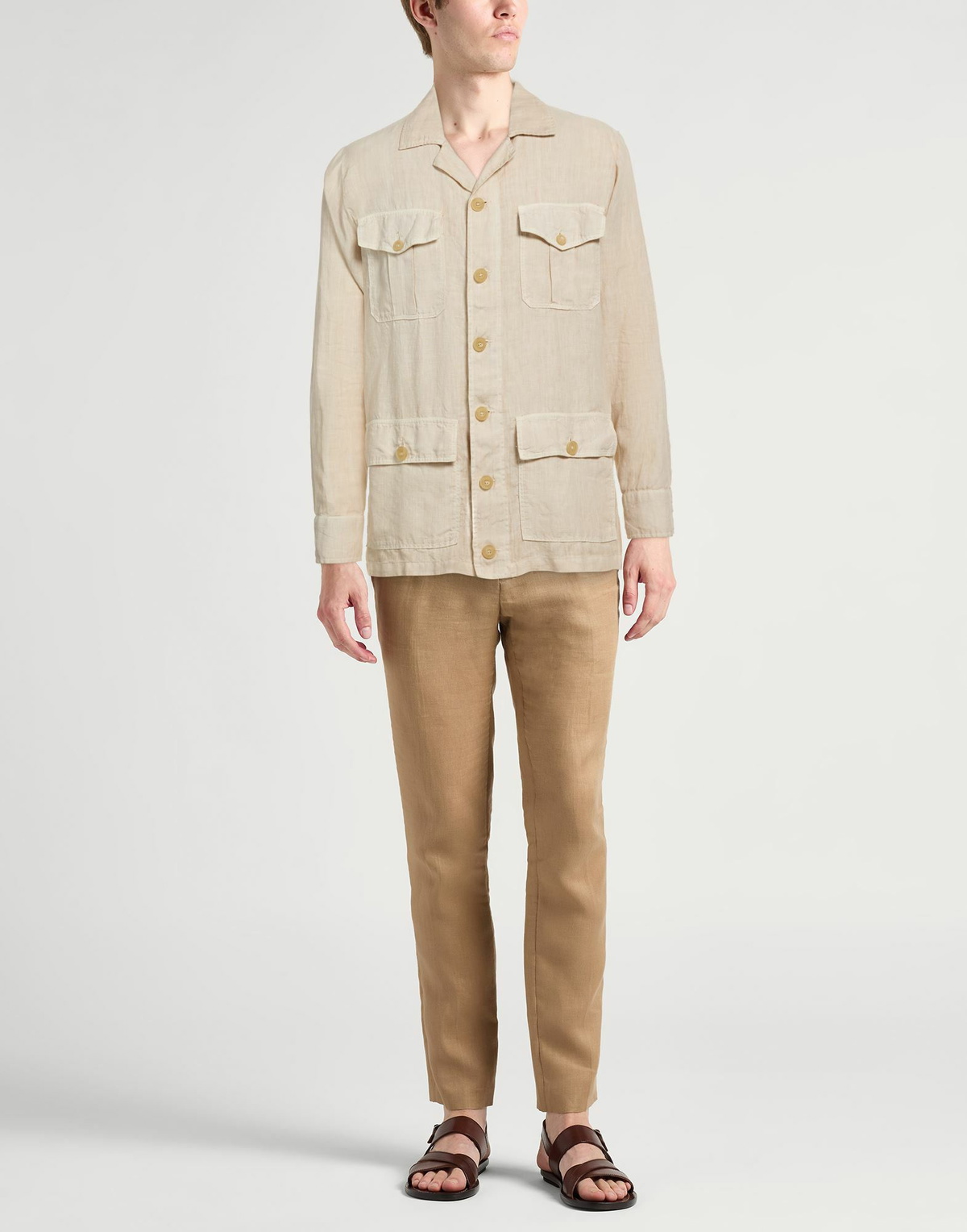 120% Lino Mens Shirt in Beige
