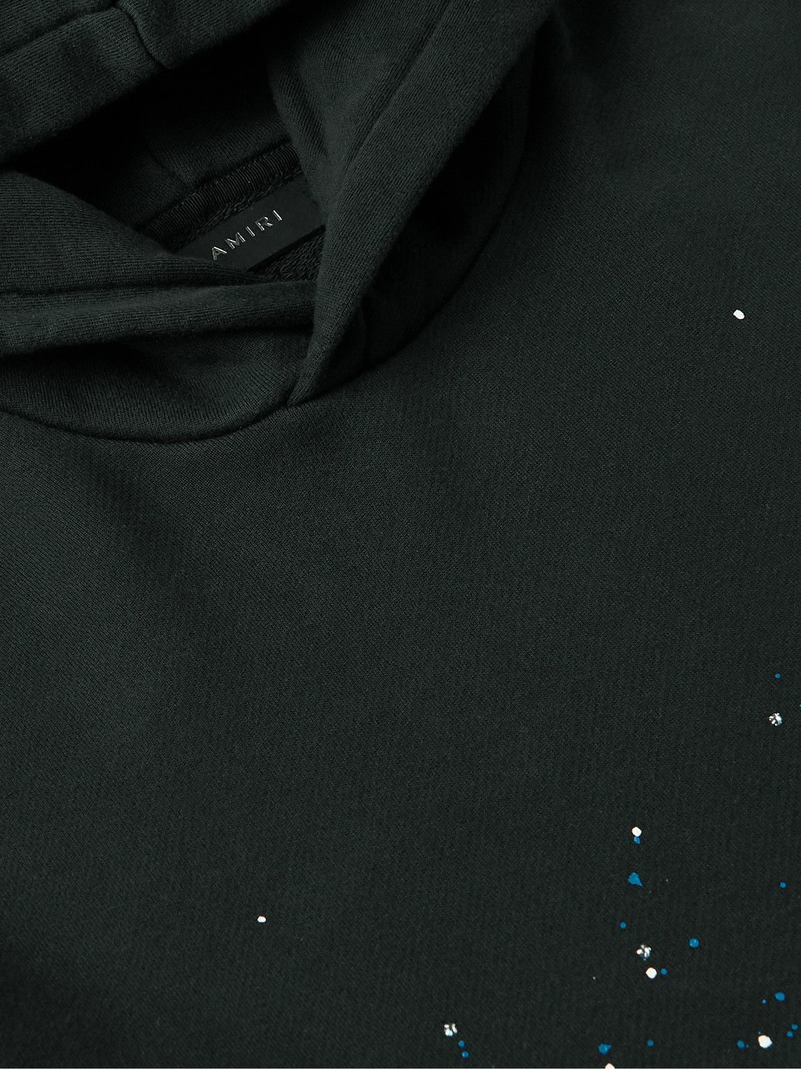 Crystal-embellished Paint-splattered Cotton-jersey Hoodie In Black