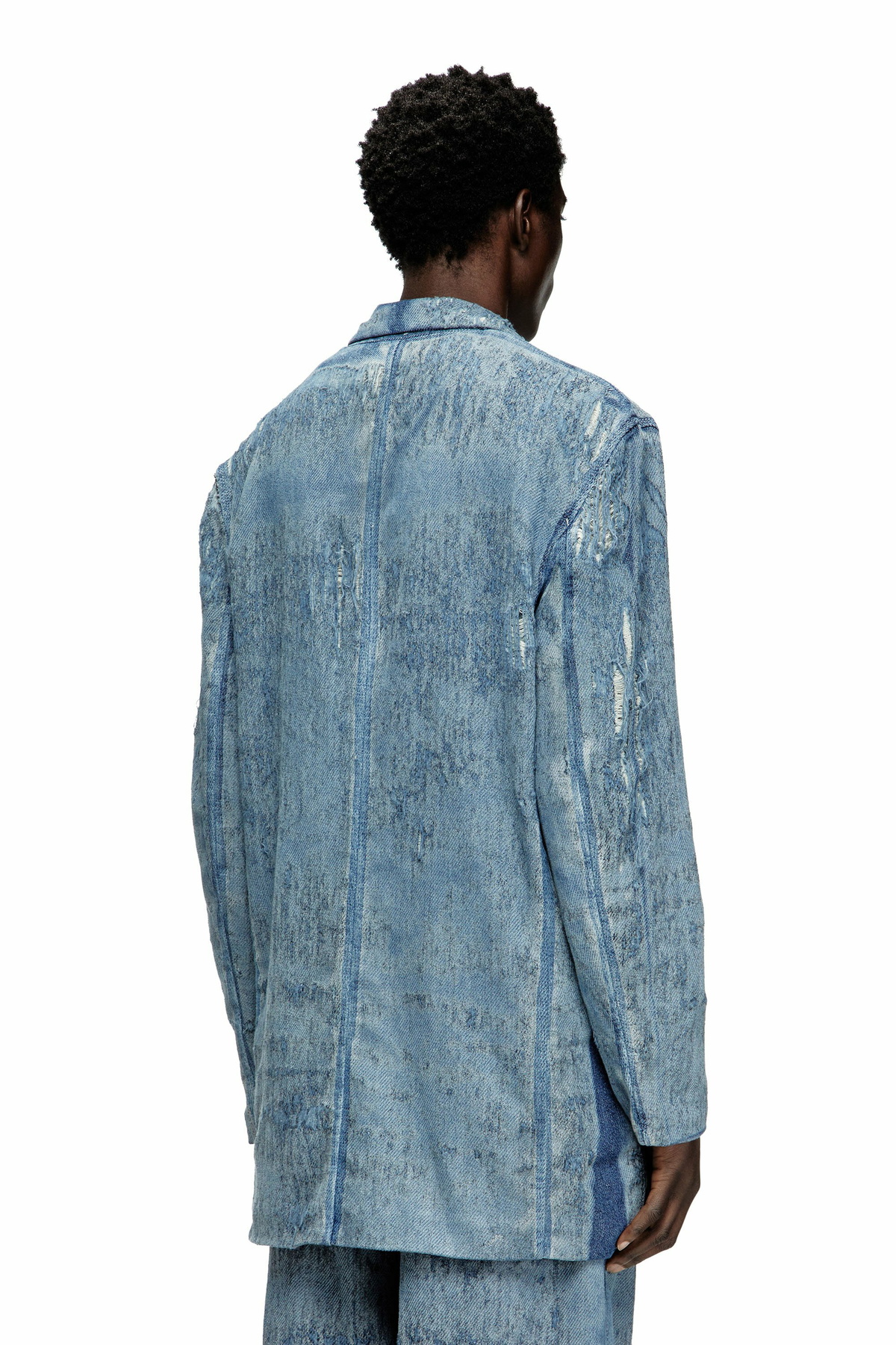 Diesel Blazer in ultra-destroyed jacquard denim - Denim Jackets - Unisex - Blue