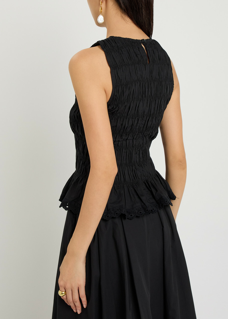 Faithfull The Brand Thea Shirred Cotton top Black