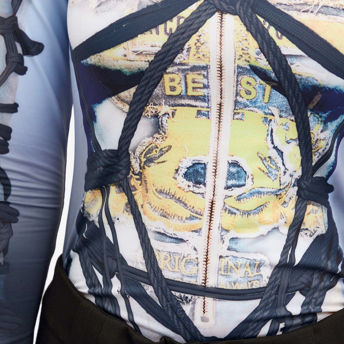 Y/Project Women's Bondage Print Long Sleeve Fitted Top in Blue/Black