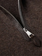 Purdey - Leather-Trimmed Cashmere Half-Zip Sweater - Brown