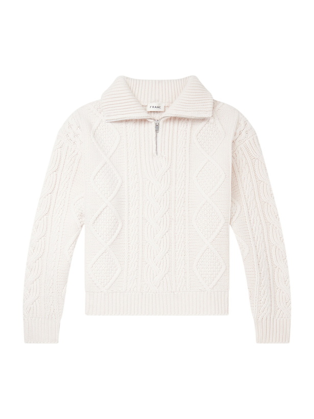 Photo: FRAME - Cable-Knit Wool and Cashmere-Blend Half-Zip Sweater - Neutrals