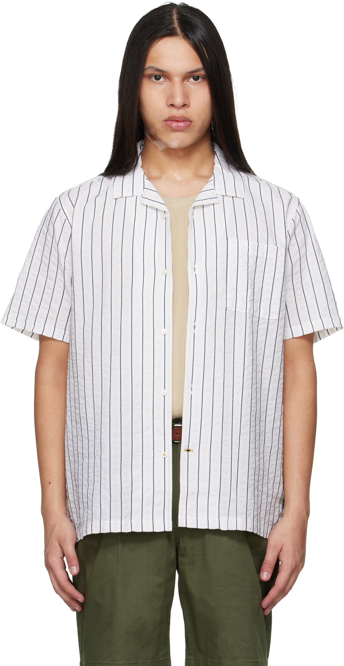 Barbour White Park Seersucker Striped Short-Sleeved Shirt