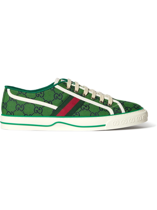 Photo: GUCCI - Tennis 1977 Webbing-Trimmed Logo-Jacquard Canvas Sneakers - Green