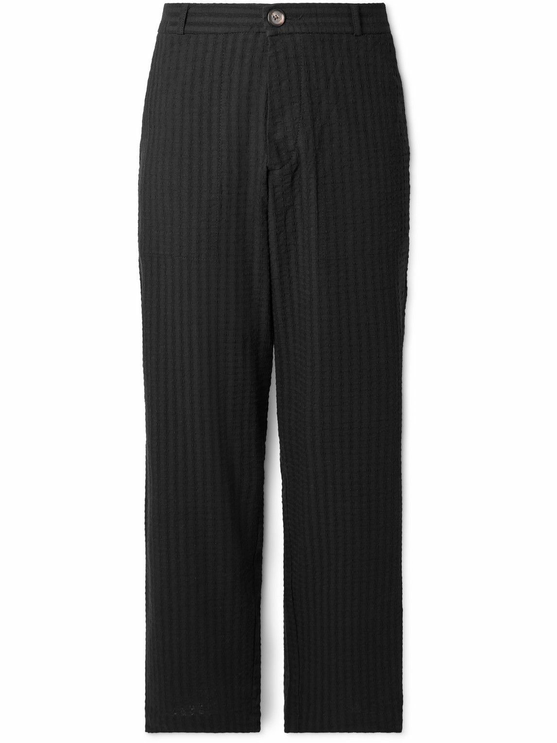 Oliver Spencer - William Straight-Leg Organic Cotton-Blend Seersucker Trousers - Black