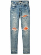 AMIRI - MX1 Skinny-Fit Ultrasuede®-Panelled Distressed Jeans - Blue