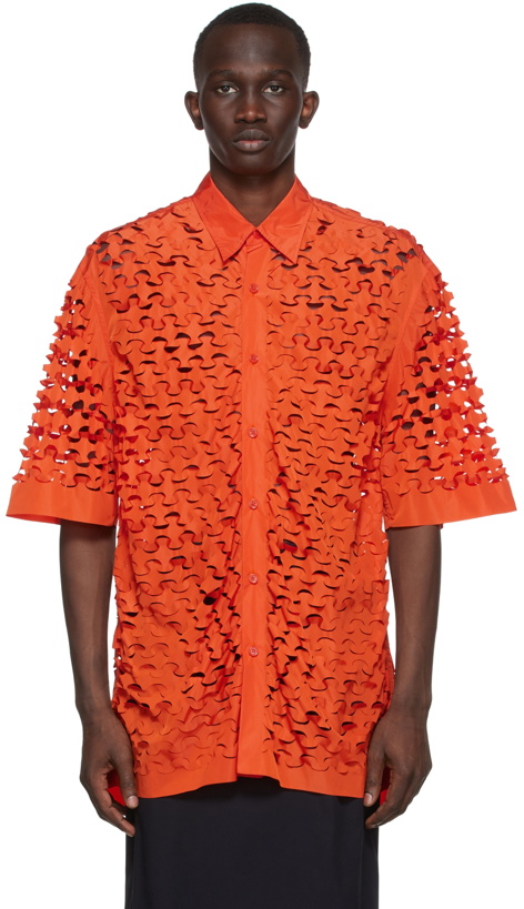 Photo: Dries Van Noten Orange Perforated Shirt