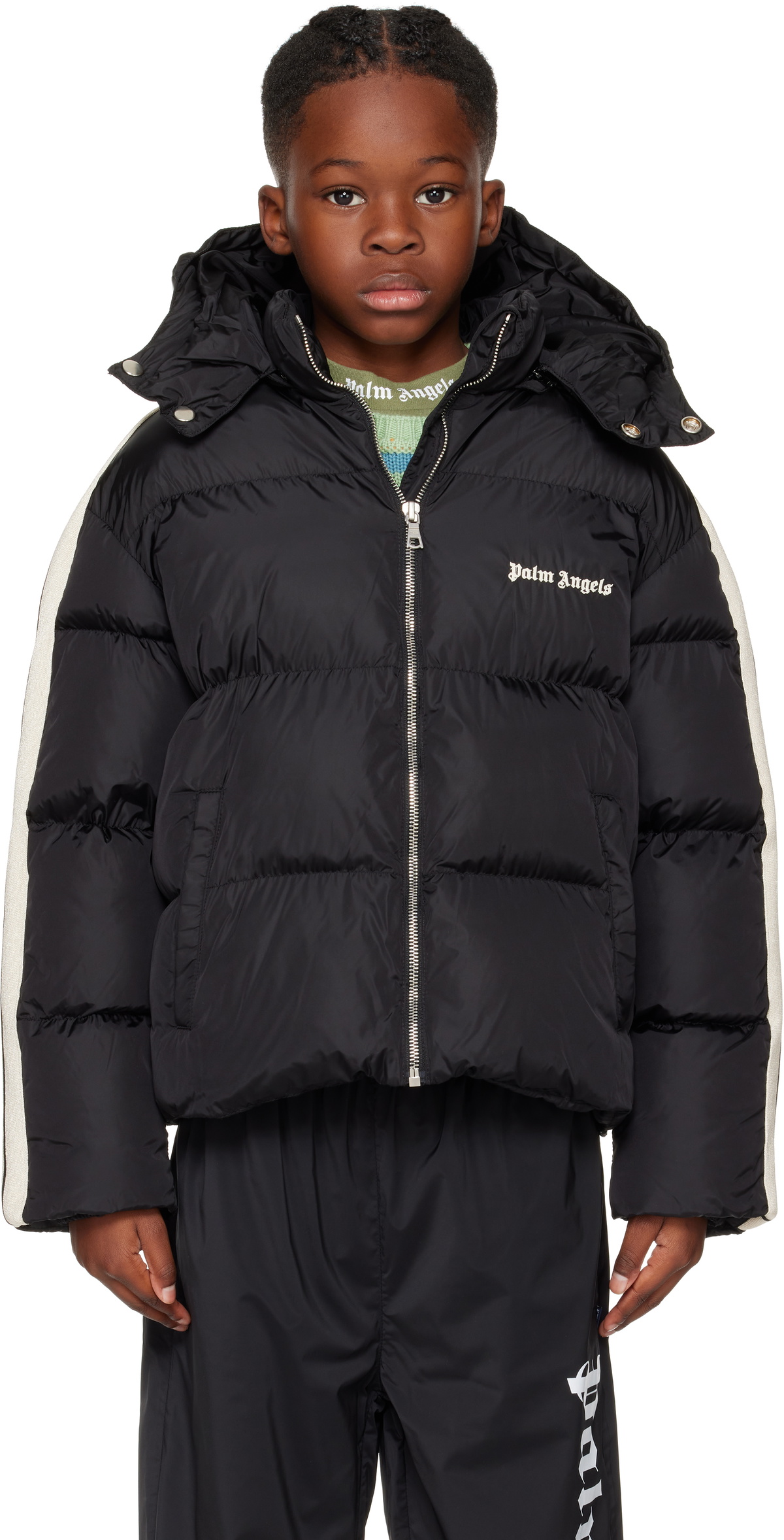 Palm Angels Kids Black Hooded Puffer Jacket