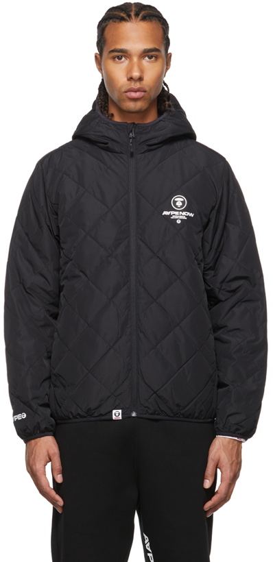 Photo: AAPE by A Bathing Ape Black Down Quilted Logo Jacket