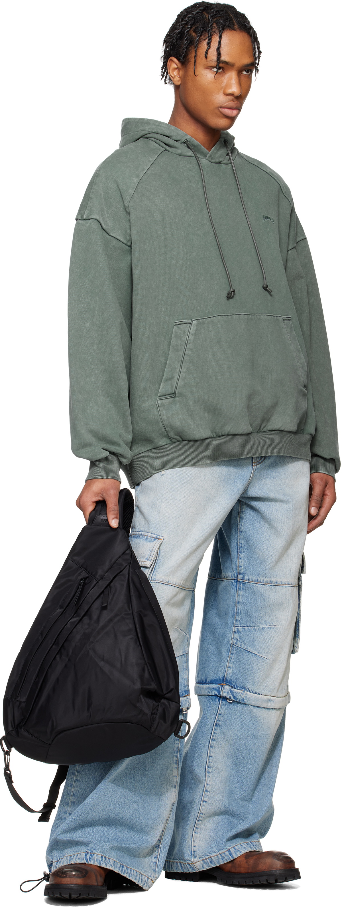 Juun.J Blue Language Lettering Embroidery Dyed Hoodie
