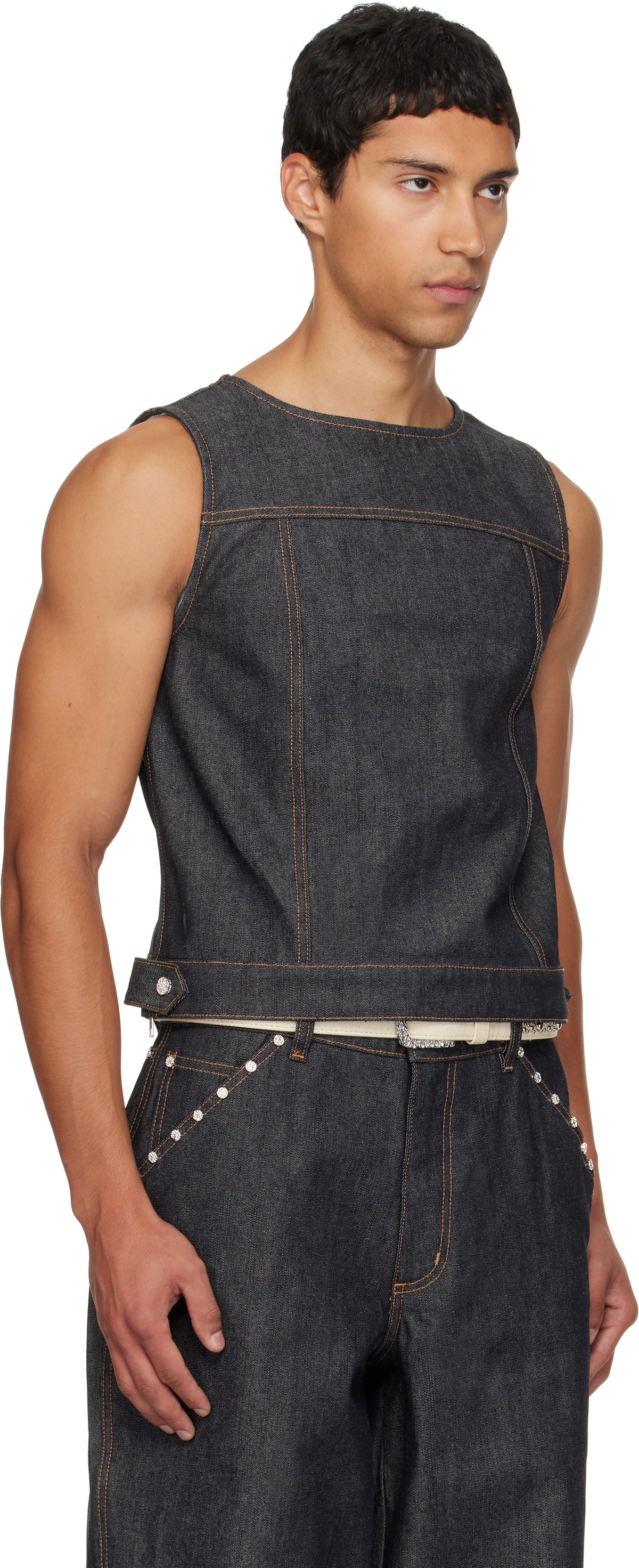 Veneda Carter SSENSE Exclusive Navy Boxy Denim Vest