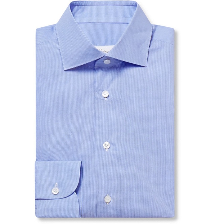 Photo: Brioni - Blue Checked Cotton-Poplin Shirt - Blue