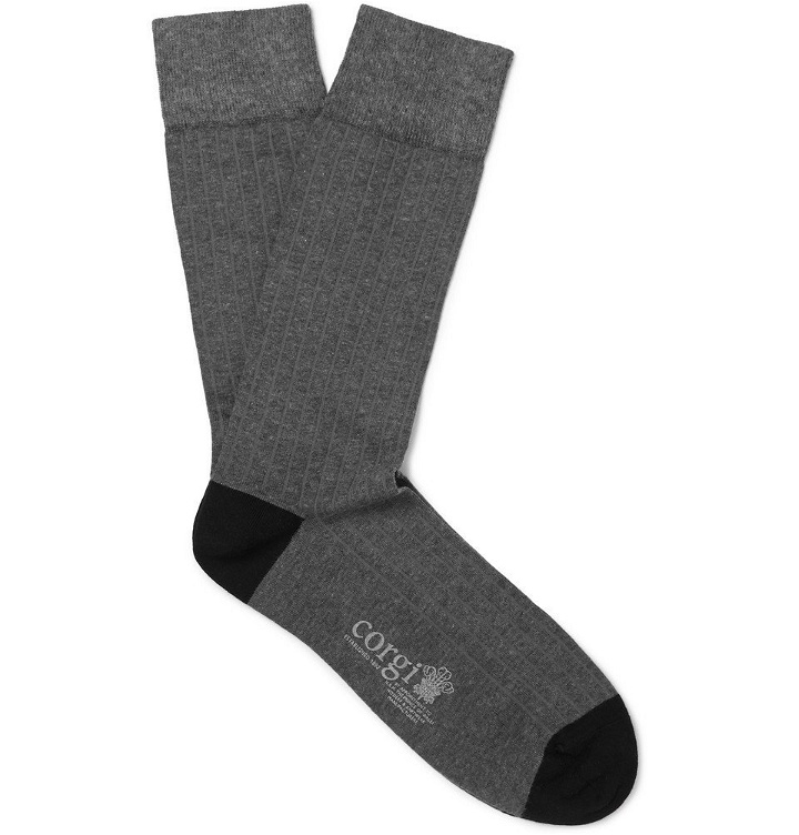 Photo: Kingsman - Ribbed Cotton-Blend Socks - Dark gray