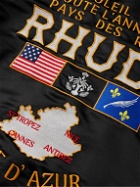 Rhude - Logo-Embroidered Appliqued Striped Satin Bomber Jacket - Black
