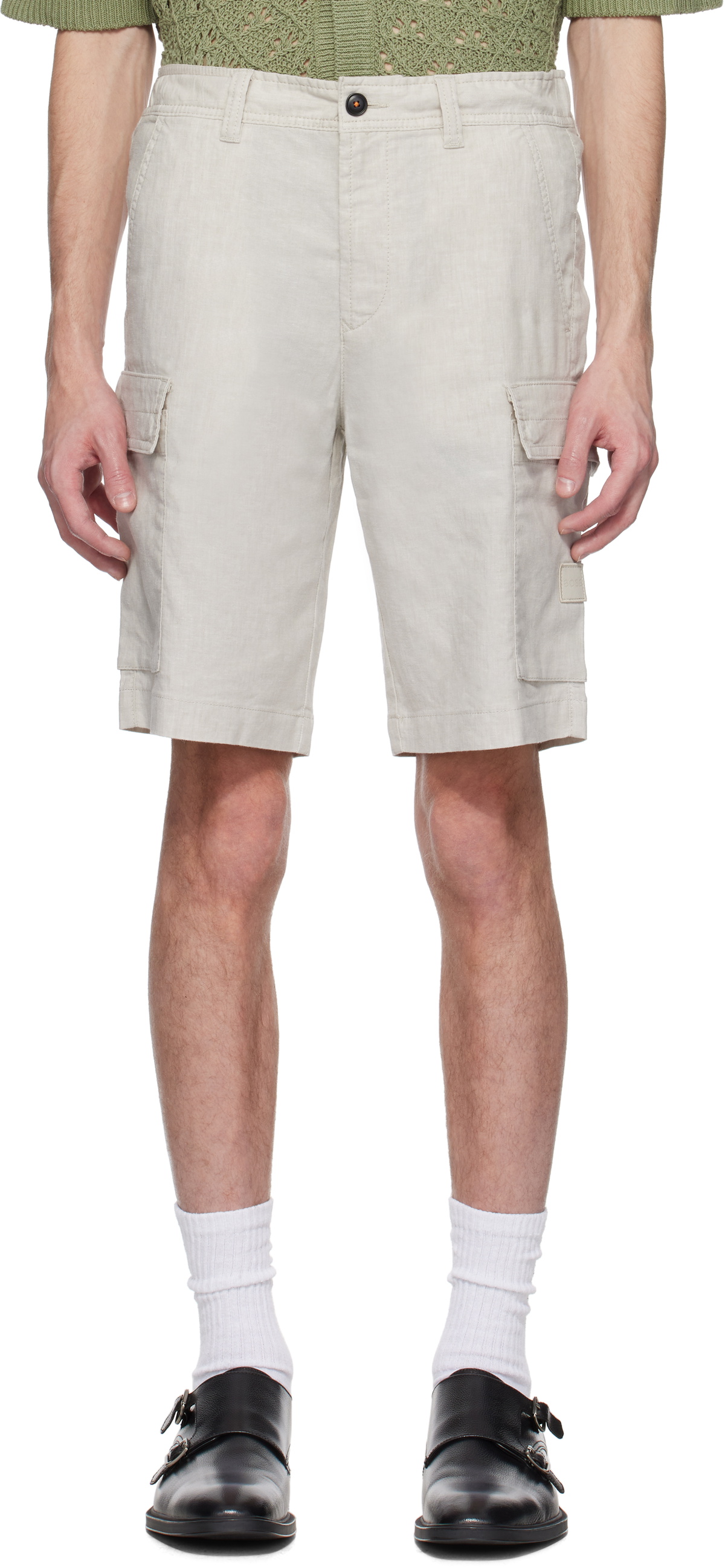 BOSS Beige Drawstring Cargo Shorts