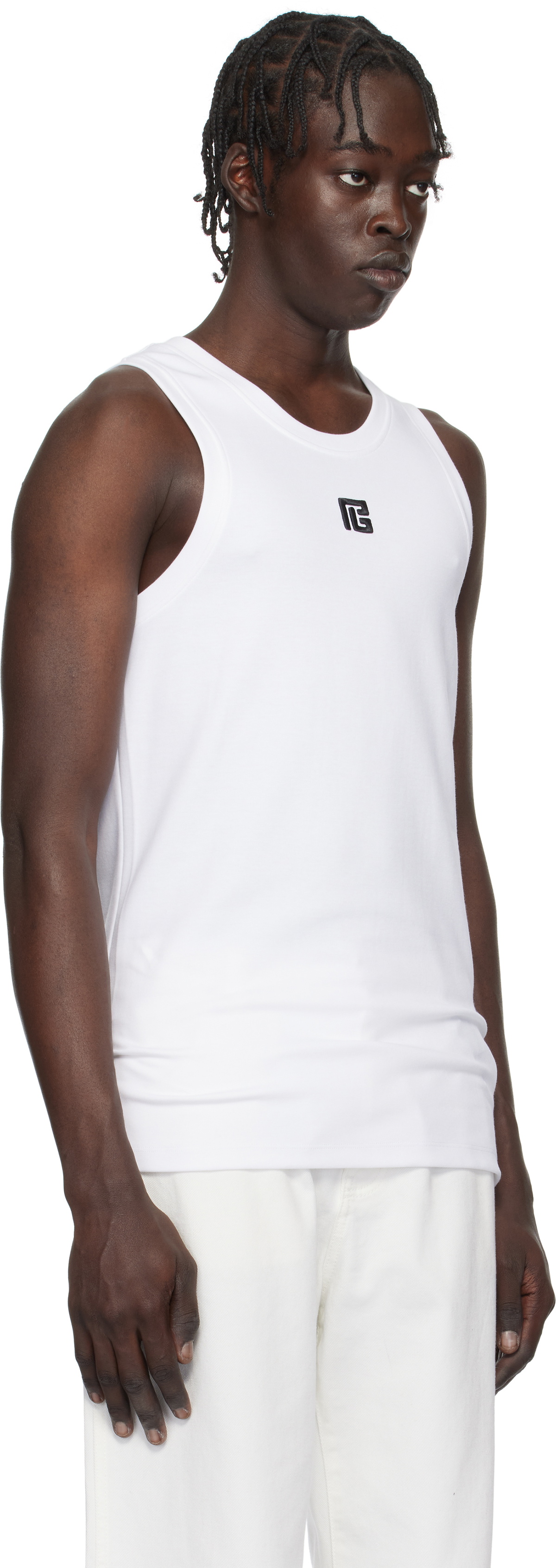 Balmain White 'PB' Embroidered Tank Top Balmain