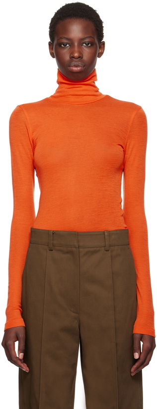 Photo: Recto Orange Overlaid Logo Turtleneck