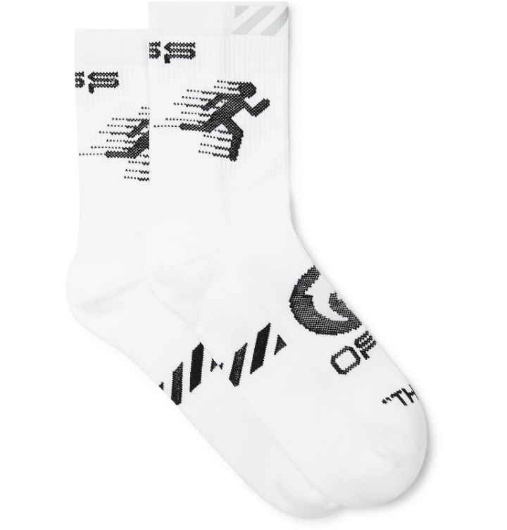 Photo: Off-White - Logo-Intarsia Stretch-Cotton Socks - White