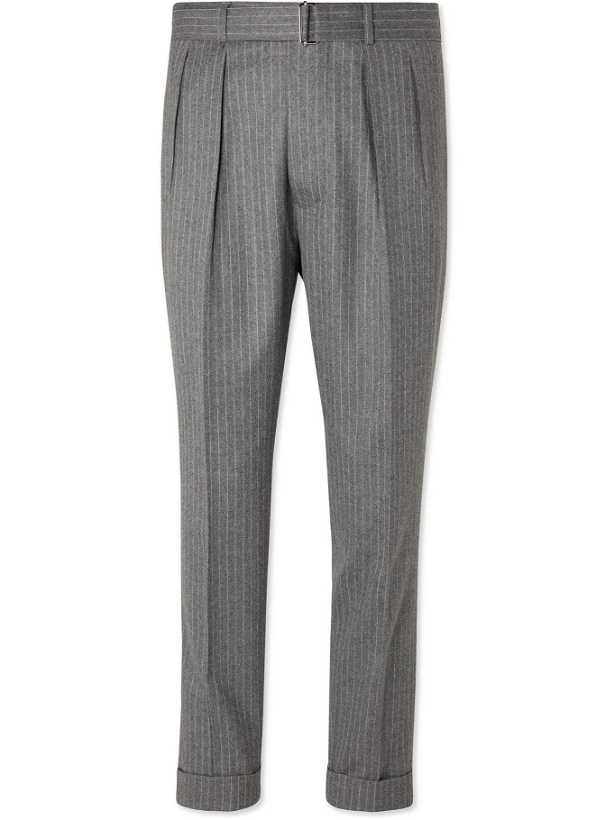 Photo: OFFICINE GÉNÉRALE - Pierre Tapered Pleated Pinstriped Wool-Flannel Suit Trousers - Gray