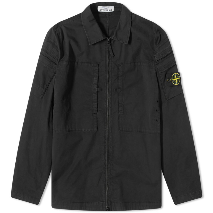 Photo: Stone Island Men's Garment Dyed Pocket Detail Zip Overshirt in Black