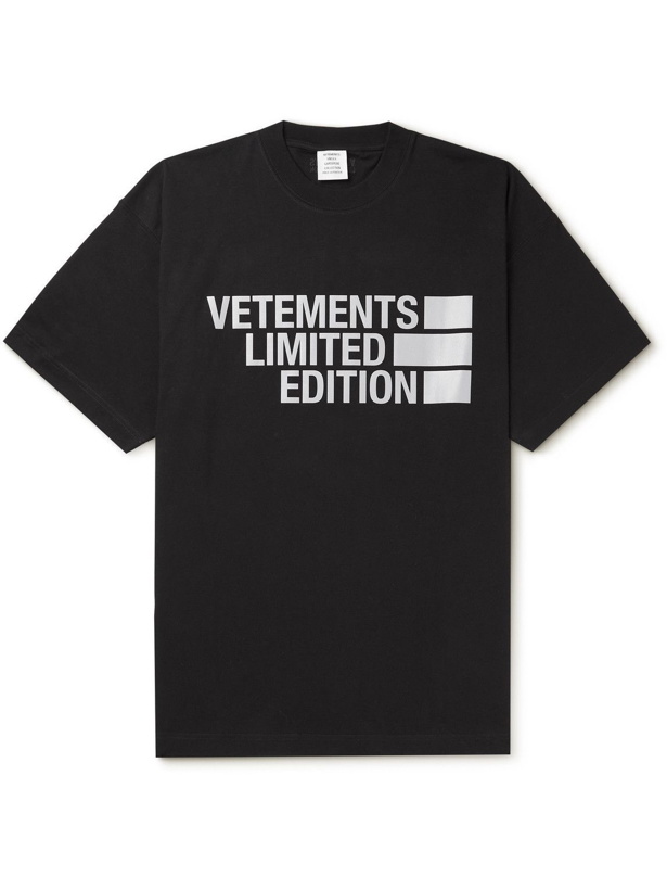 Photo: VETEMENTS - Oversized Logo-Print Cotton Jersey T-Shirt - Black
