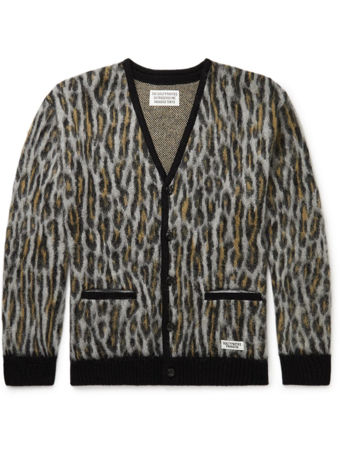 Wacko Maria - Leopard-Jacquard Knitted Cardigan - Gray Wacko Maria