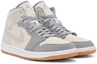 Nike Jordan Grey & Beige Air Jordan 1 Mid SE High-Top Sneakers