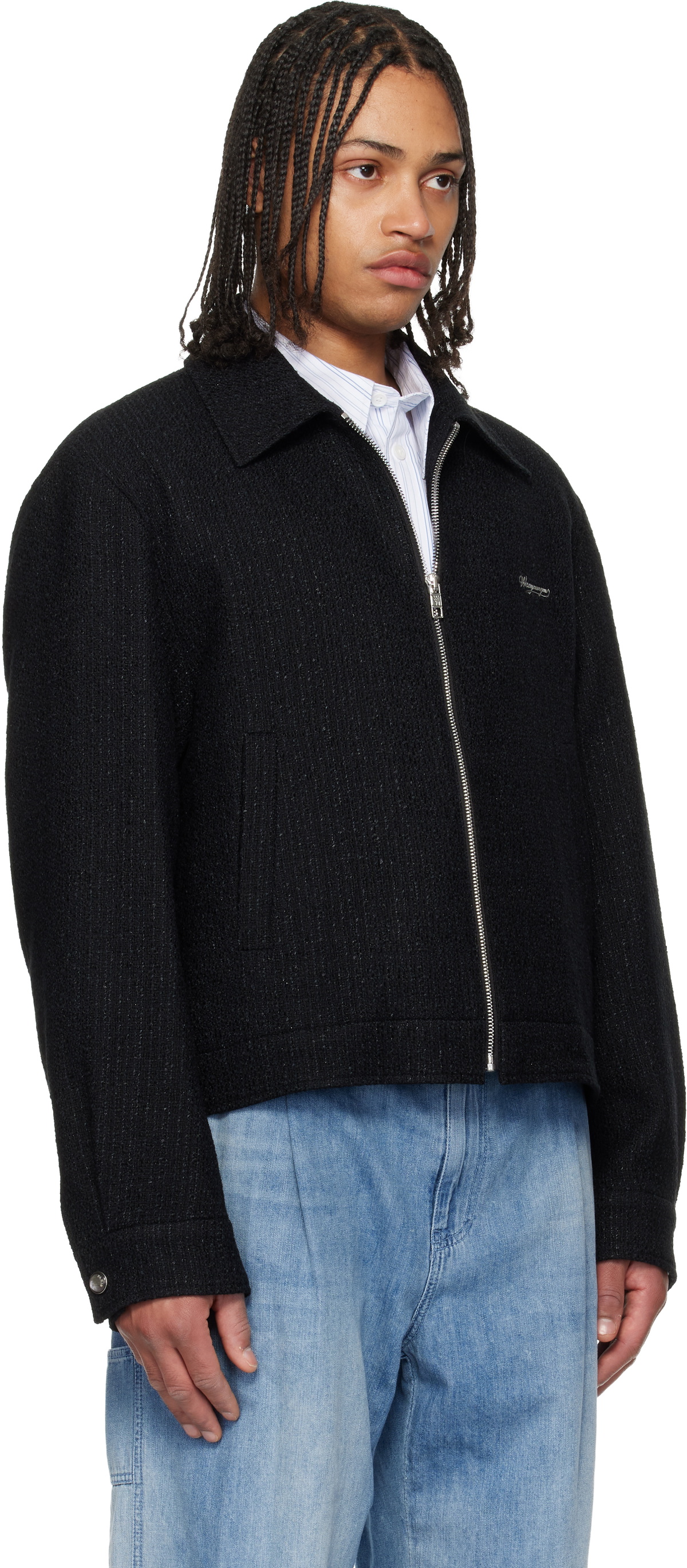 WOOYOUNGMI Black Tweed Zip-Up Jacket