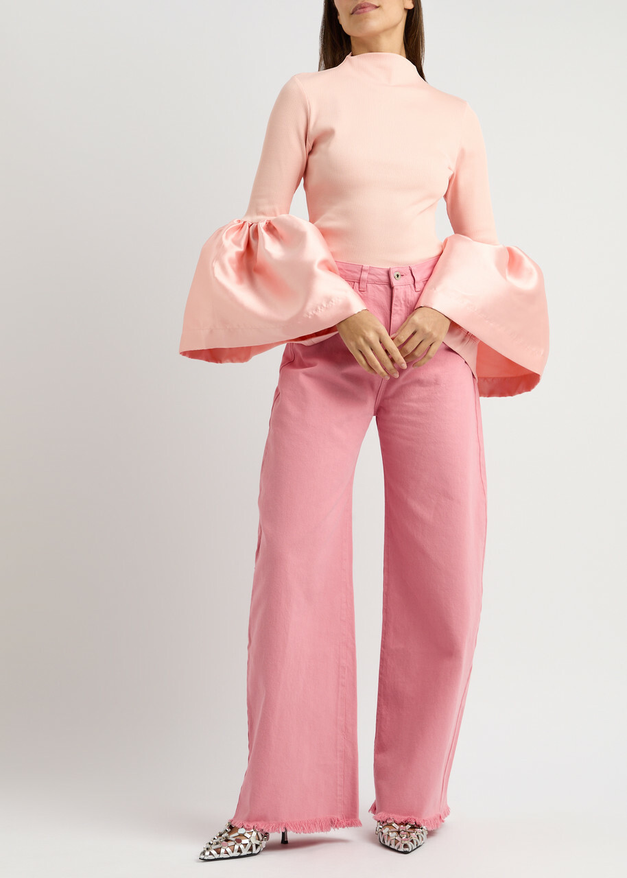 Marques' Almeida Ribbed Stretch-cotton and Taffeta top Pink