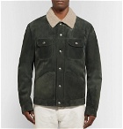 TOM FORD - Shearling-Trimmed Suede Down Trucker Jacket - Men - Gray green