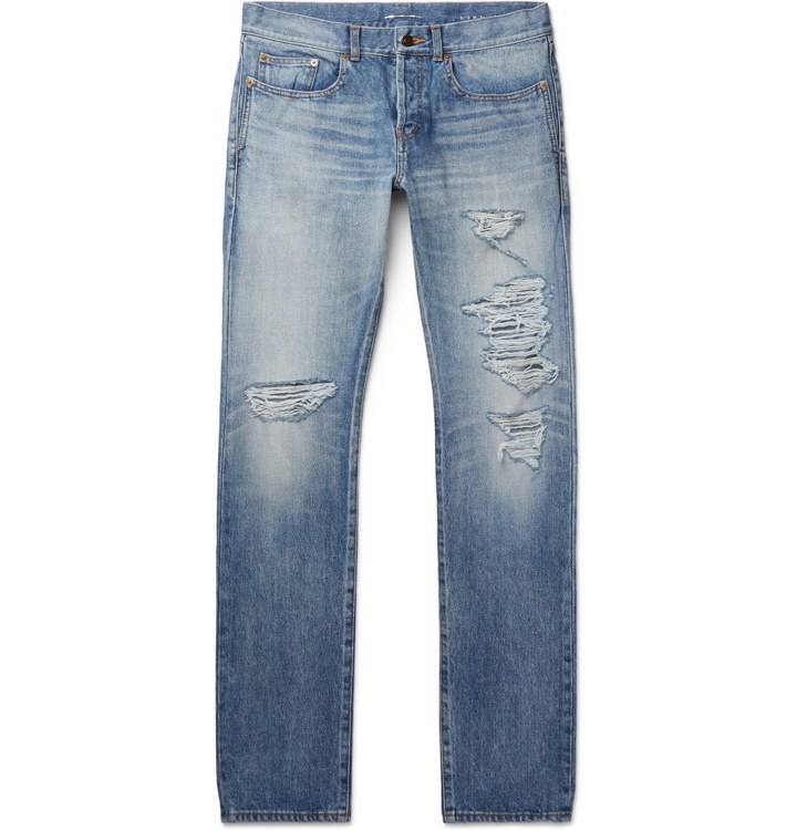 Photo: Saint Laurent - Skinny-Fit 17cm Hem Distressed Denim Jeans - Blue