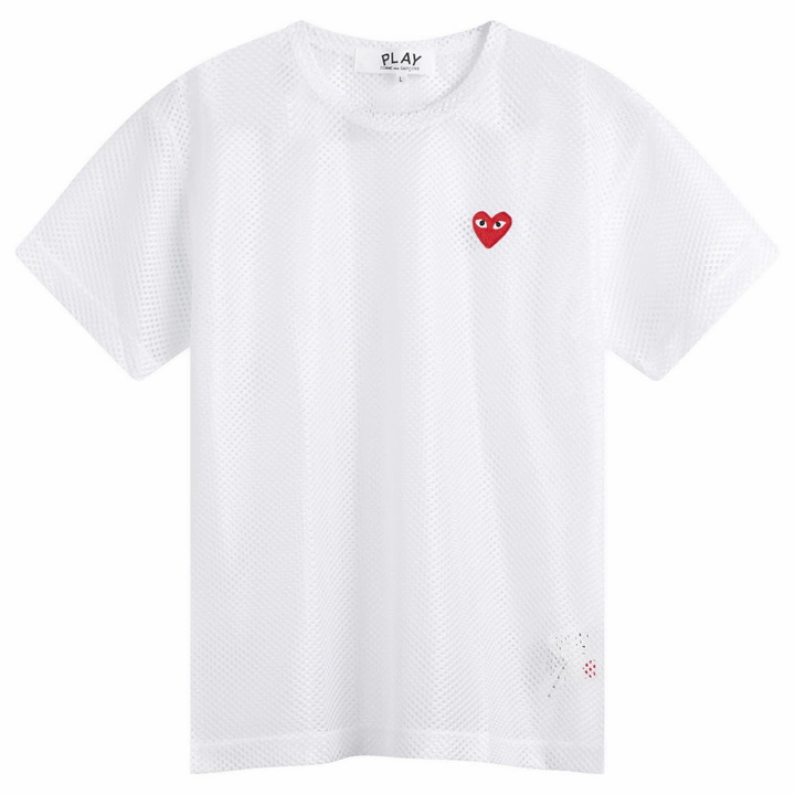 Photo: Comme des Garçons Play Mesh T-Shirt Red Emblem in White