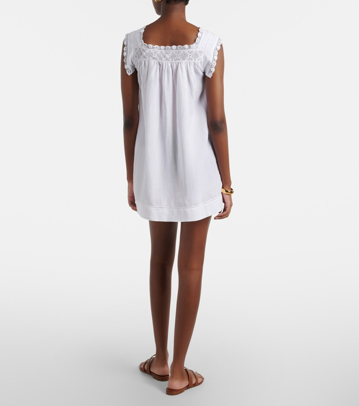 Dôen Almadia lace-trimmed ramie minidress