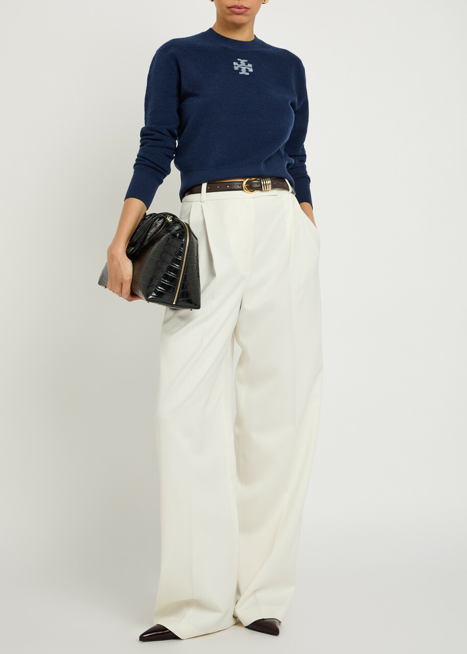 Tory Burch Logo Wool-blend Jumper Navy