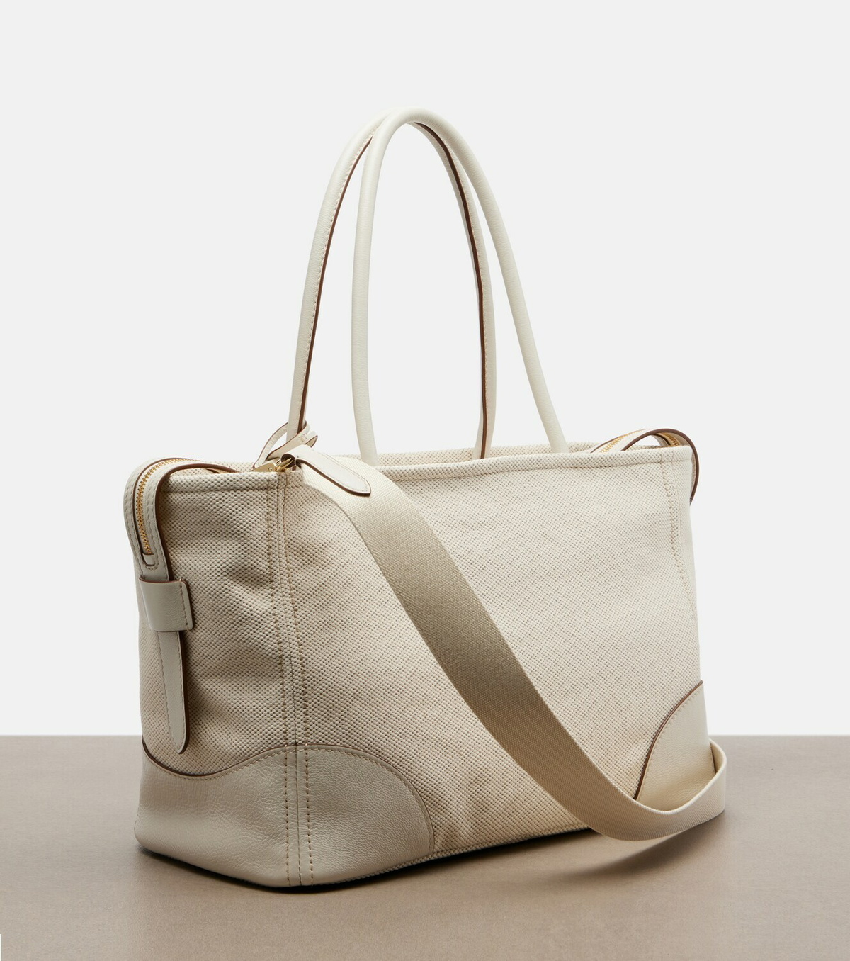 Prada Large leather-trimmed tote bag