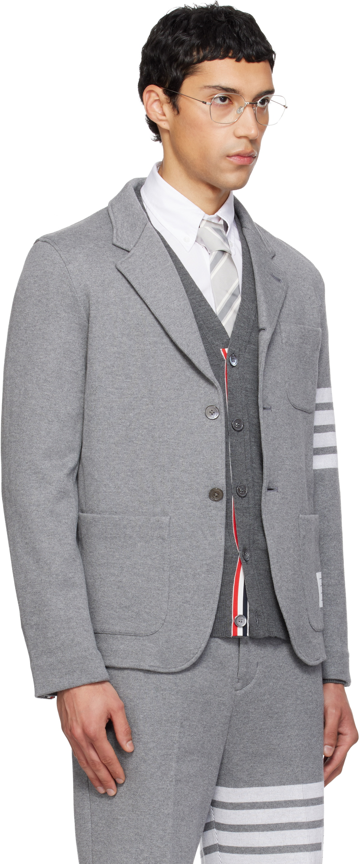 Thom Browne Gray Double Face Knit 4-Bar Sack Blazer